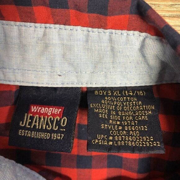 Wrangler Collared Blue & Red Shirt Size XL 14/16 - Picture 3 of 4